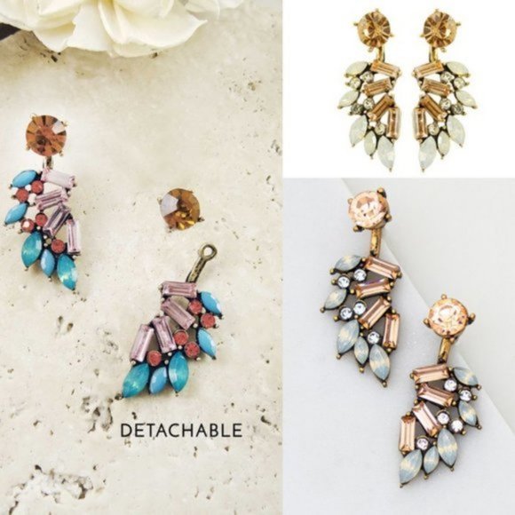 NEW Champagne Opal Glass Stone Detachable Earrings - Picture 5 of 6